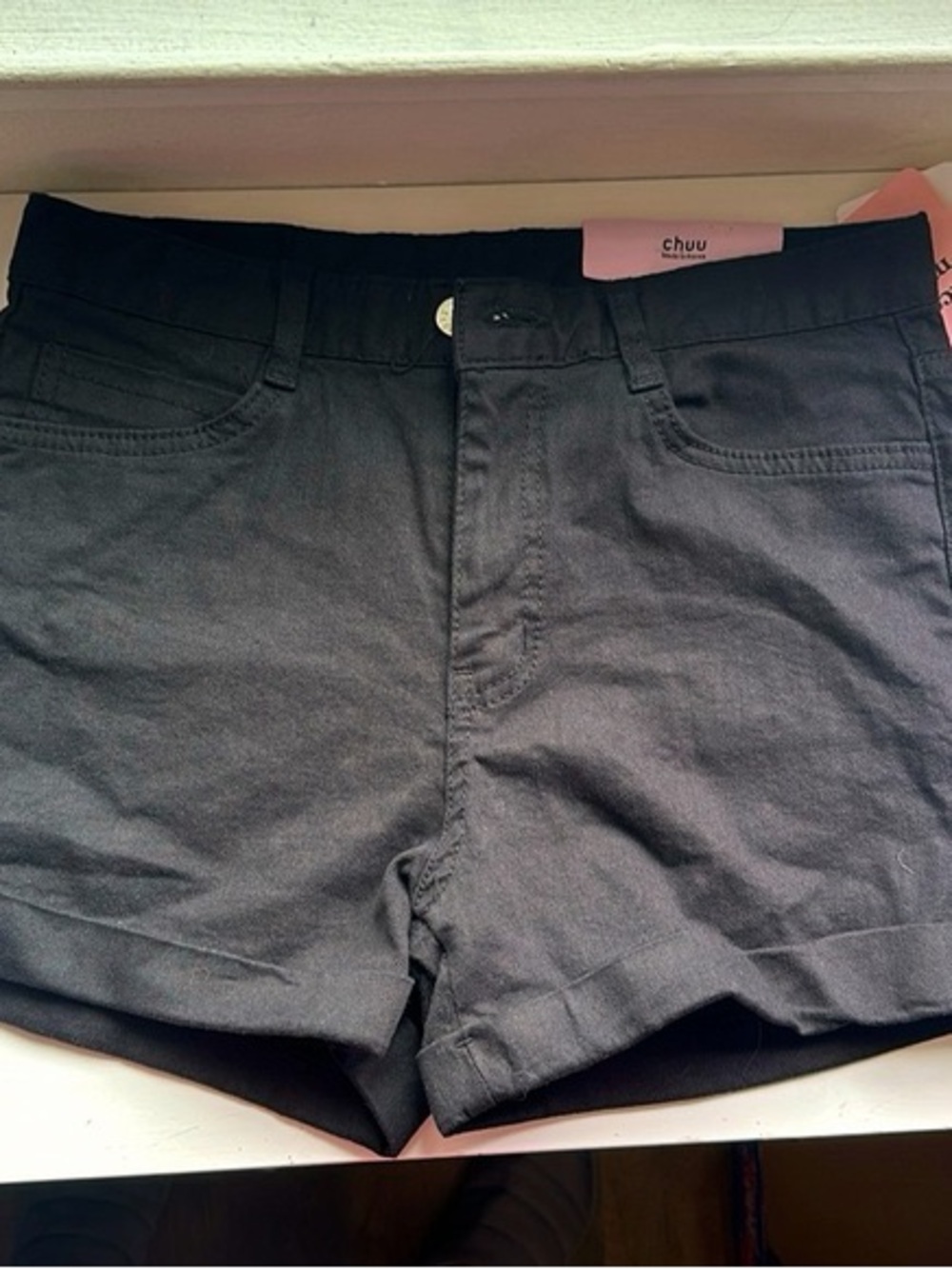 chuu Black High-Waist Denim Shorts